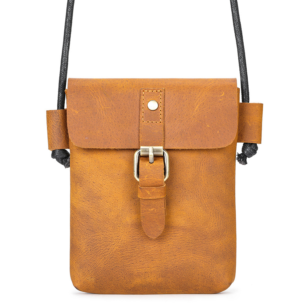 Echte Leder Crossbody Tasche Handytasche Mini kleine Tasche Schulter Handytasche Vollnarbenleder weiches Leder Premium Schultergurt Tasche für Herren - 8