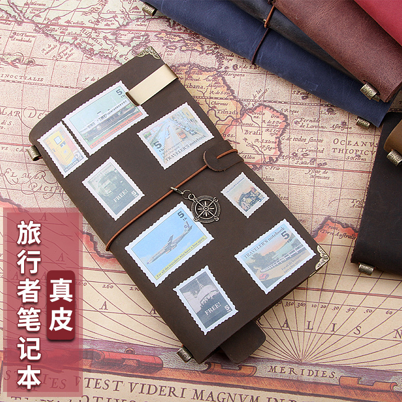 Genuine Leather Vintage Travel Notebook, Handmade Loose-Leaf, Engravable