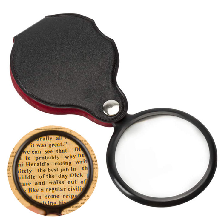 60mm Folding Magnifier, 10x Glass Lens, Leather Case