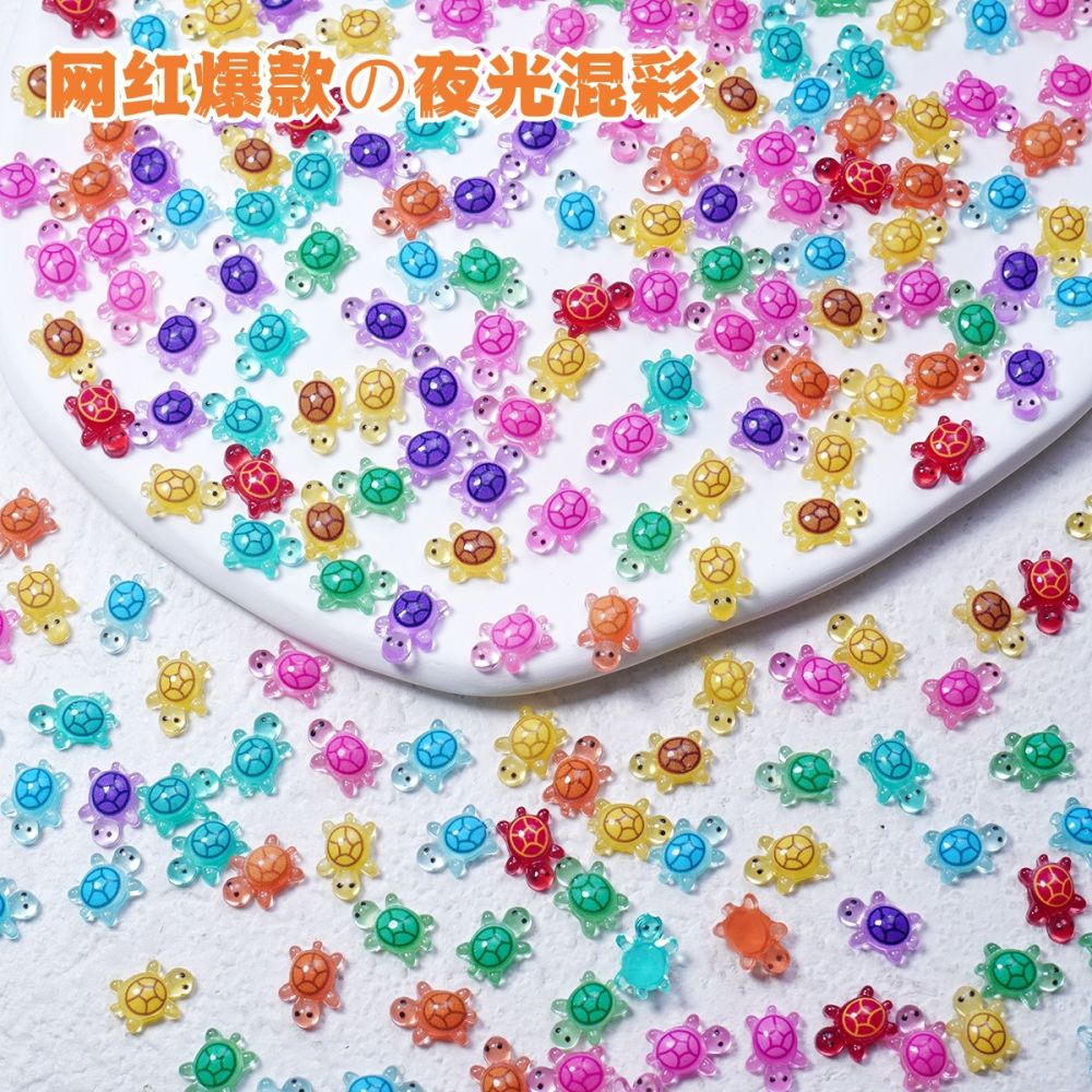 Glow-in-the-Dark Turtle Nail Charms with Resin Rhinestones, DIY Material