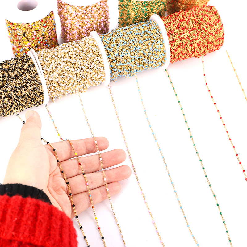 Edelstahl-Tropfölkette mit bunten Emaille-Perlen für DIY