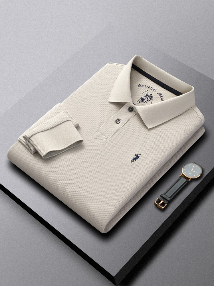 Men's Long-Sleeved Shirt, Pure Cotton, Embroidered, Breathable, Spring and Autumn