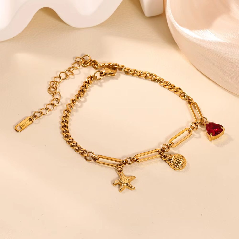Ocean Series Starfish Heart 18K Gold Plated Stainless Steel Anklet