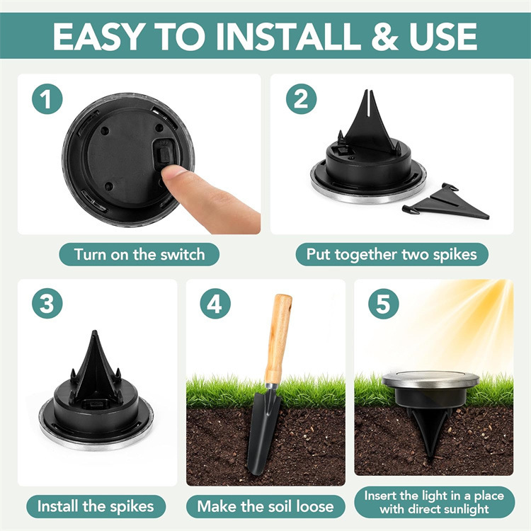 Solar Lawn Light Outdoor Garden Light Mini Small Ground Buried Light Stainless Steel Induction LED Stake Ground Light