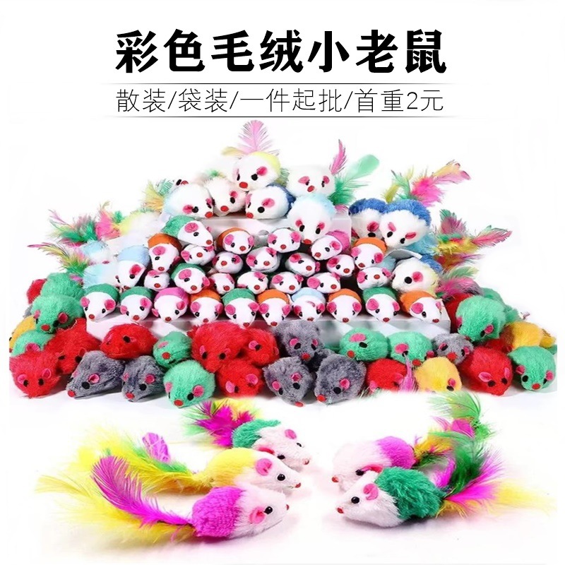 Colorful Feather Mouse Cat Teaser Toy