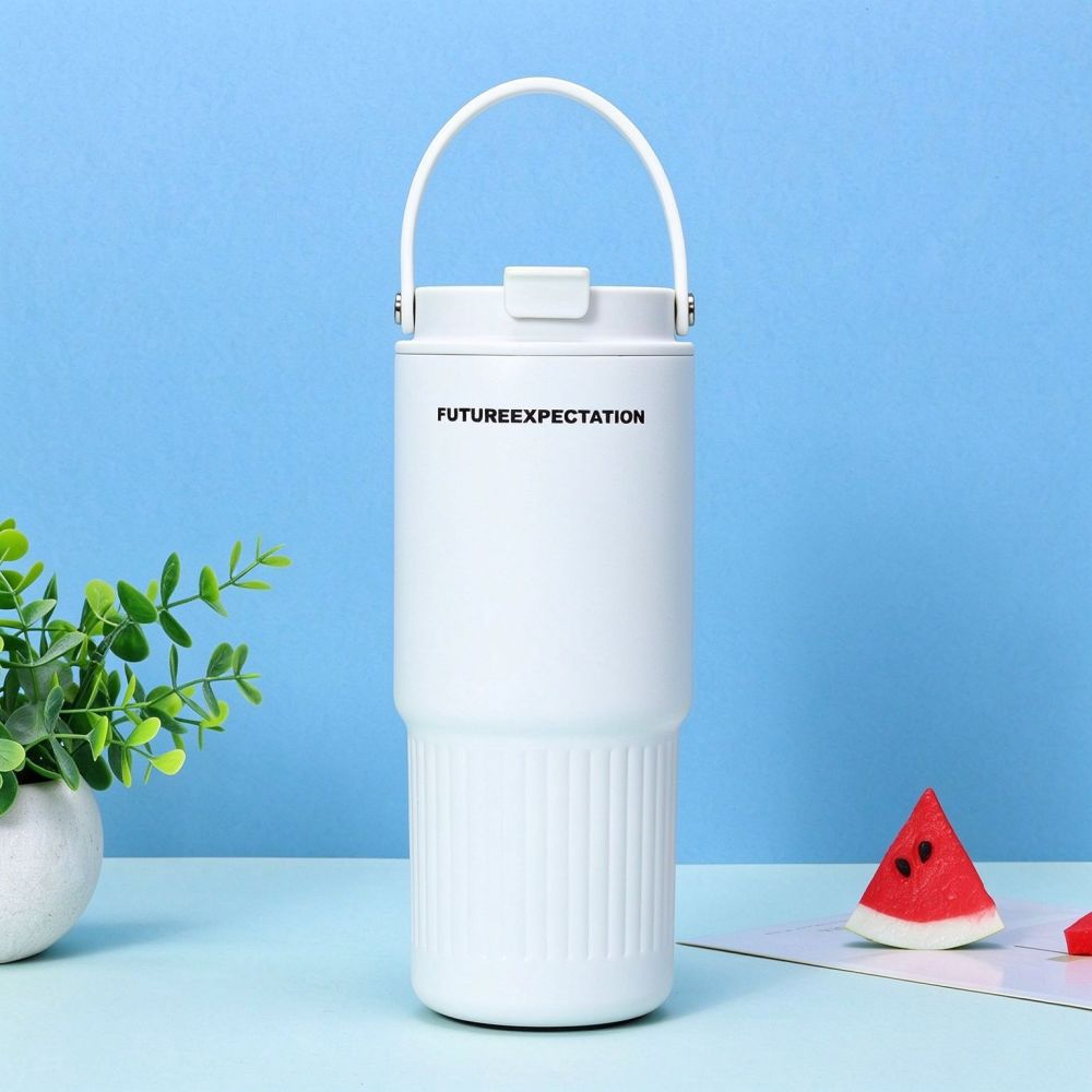 New 304 Stainless Steel Thermos Cup Creative Plaid Pattern Large Capacity Insulated Cup with Handle and Straw Car Cup Wholesale - 13