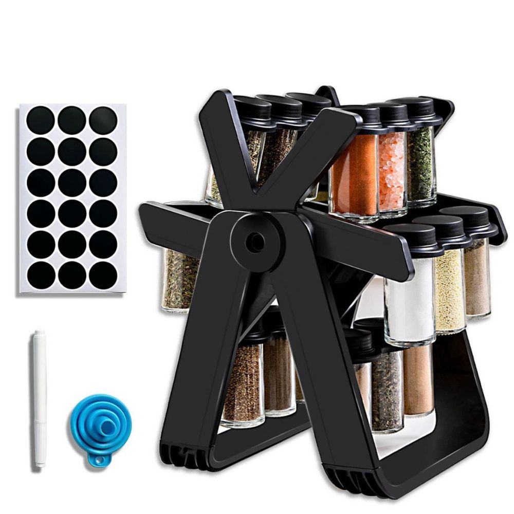 Cross-border home-type rotating spice rack kitchen spice set glass spice bottle spice shelf - 8