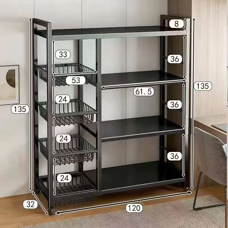 Hochwertiges Metall-Standregal mehrstöckig mobile Lagerungsregal bewegliches Topfständer Schmiedeeisen Küchenorganizer Aufbewahrungsregal Topfständer Backofen - 11