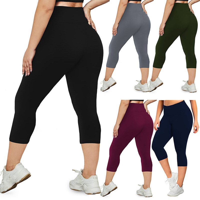 Büyük Beden Yoga Pantolonu 1XL-5XL, Yüksek Bel, Kalça Kaldırıcı, 7/8 Boy