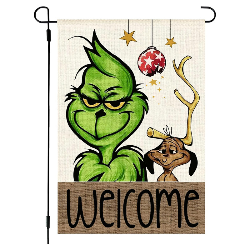 Weihnachten Gartenflagge Grinch Weihnachtsmann Outdoor Hofflagge doppelseitig bedruckt Grenzüberschreitend neue Flagge