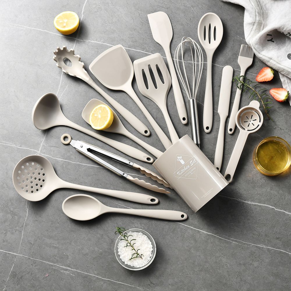 Grenzüberschreitender einteiligerSilikon-Küchengeräte 15-teiliges Set antihaftbeschichtete Silikon-Spatel Suppenlöffel Küchengeräte Küchen-Spatel-Set - 4