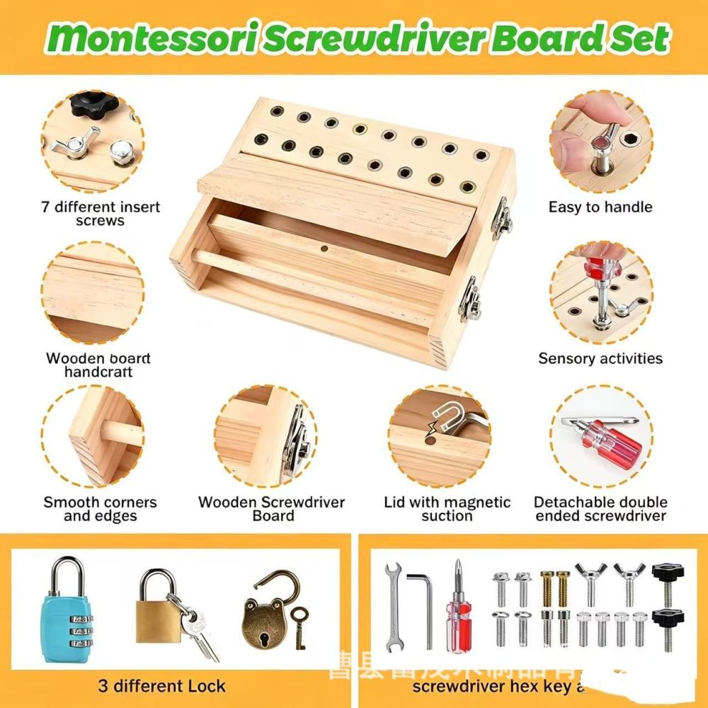 Montessori ahşap tornavida oyuncak seti, çocuk eğitimi