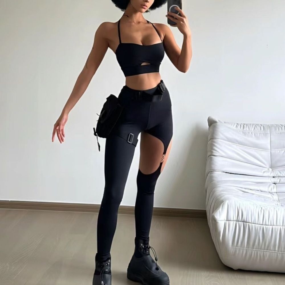 Durchbrochene sexy lange Hose schnelltrocknend hohe Taille Pilates Po-Lifting