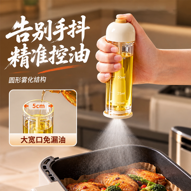 Bottom Spray Oil Bottle Spray 100ml Kitchen Household Olive Oil Edible Oil BBQ Fat Reduction Oil Control Spray Bottle