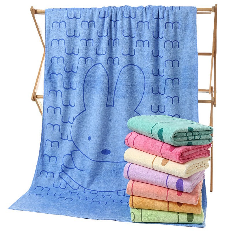 Mikrofiber banyo havlusu, plaj havlusu, su emici, çabuk kuruyan, büyük çocuk havlusu, tavşan kafası baskılı, karikatür yüzme ve banyo havlusu