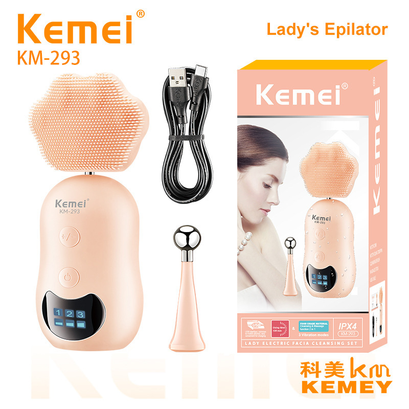 Kemei KM-293 Facial Cleansing Brush - Face Cleansing Device with Lifting and Massage Functions, Portable Electric Facial Cleanser