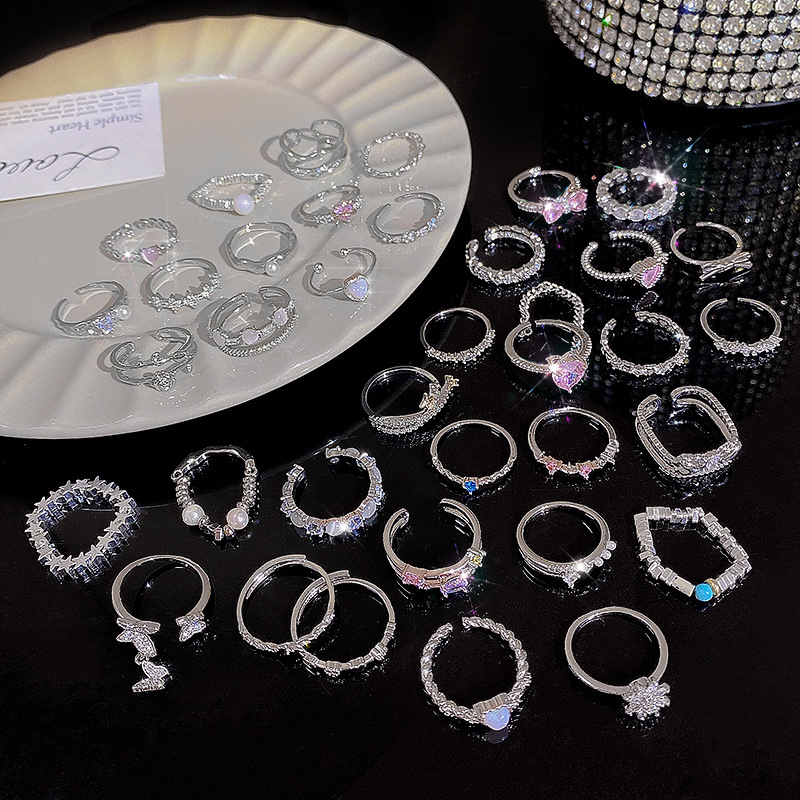 Silver zircon open adjustable ring, elegant