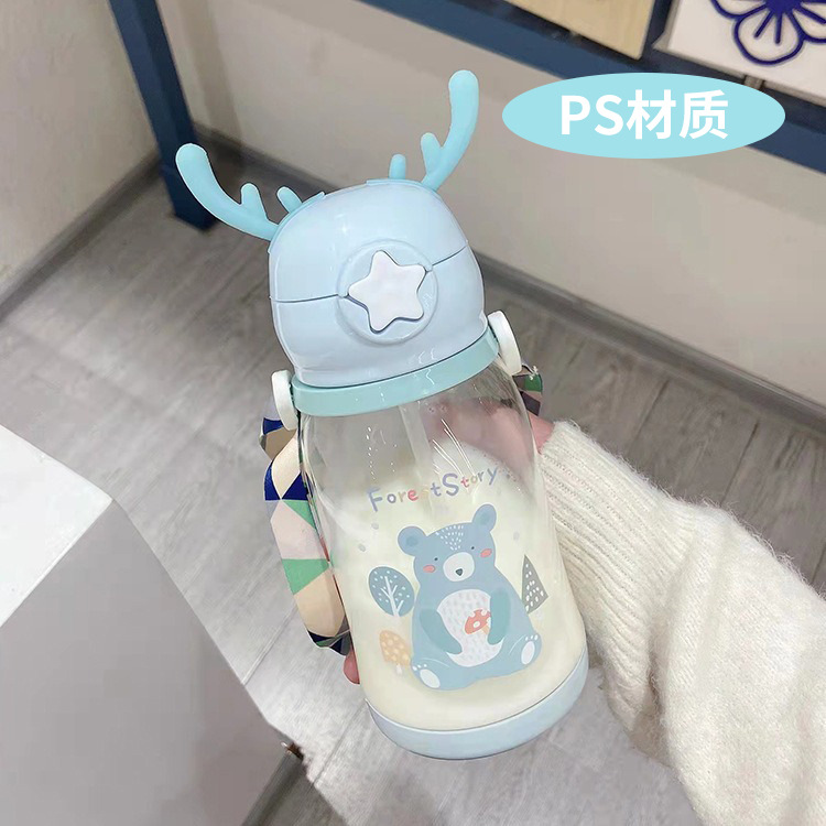 Kindertasse Exclusive großes Fassungsvermögen Hirschgeweih-Wasserflasche leichte Luxus Premium Studentensportbecher tragbar mit Strohhalm Kunststoffbecher - 8