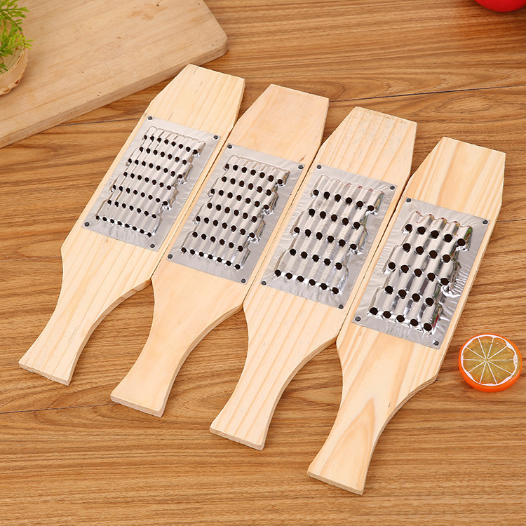 Stainless steel vegetable grater set, multifunctional, wooden base