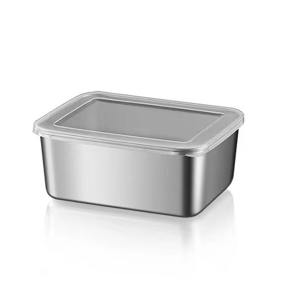 Thickened food-grade square stainless steel storage container with lid, towel tray, square tray for barbecue, home-use square plate, serving plate. - 9