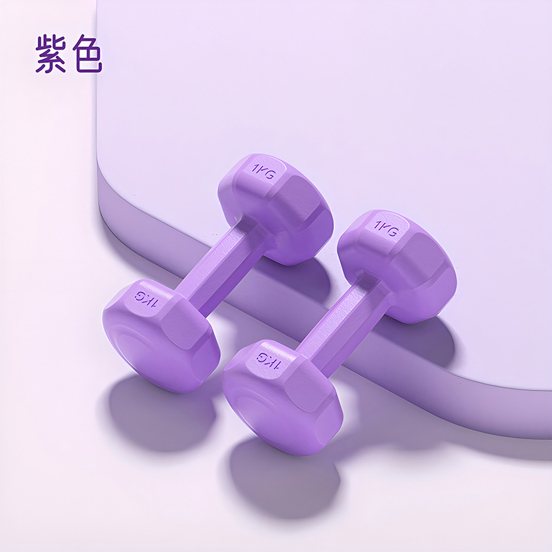 哑铃女士居家健身家用力量锻炼实心浸塑壶铃练臂初学者包胶小哑铃 - 11