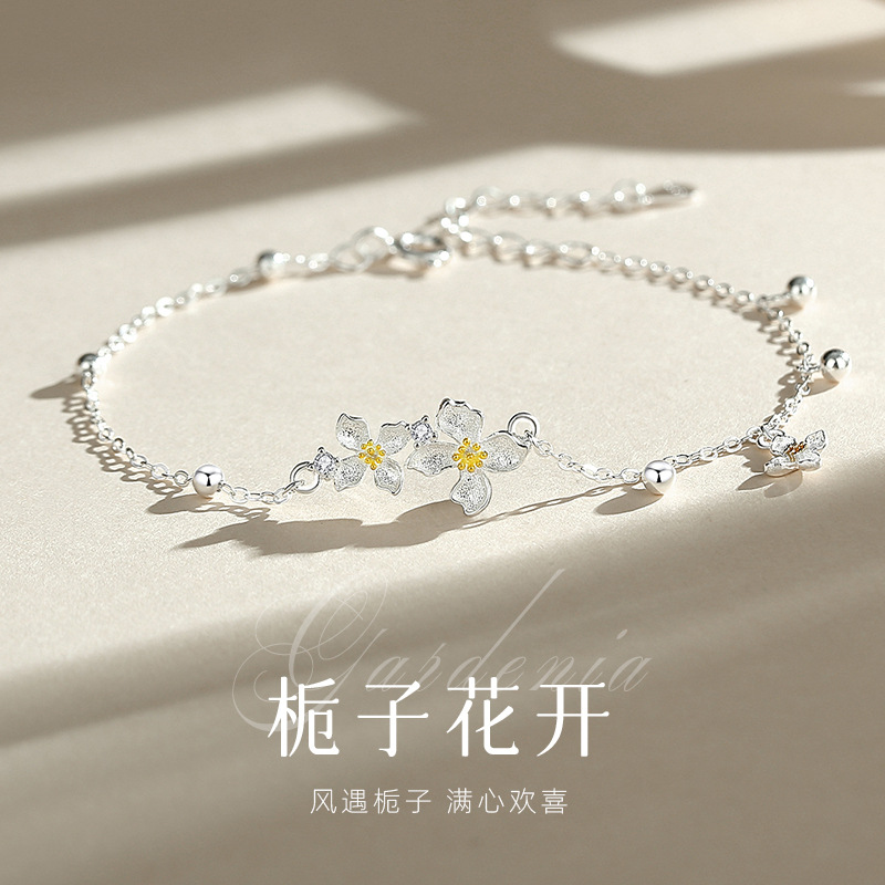 Gardenie-Blüten-Armband Damen, Silber, Waldstil