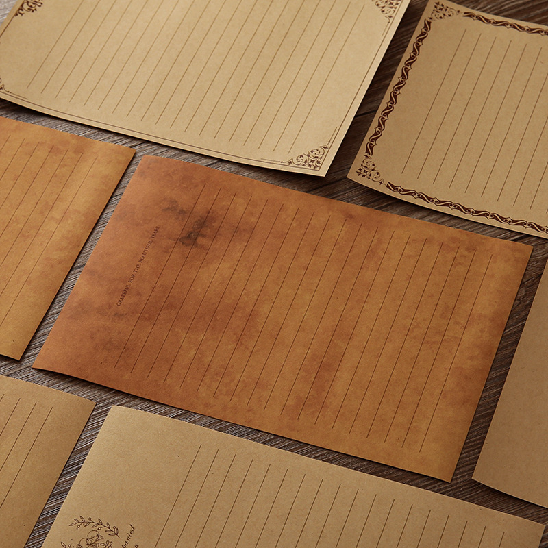 Briefpapier-Set mit Umschlägen aus Schafsleder im Retro-Stil, handgeschrieben, antik nachgeahmt, gealtert, mit Siegelwachs-Prägung, Geburtstags-Liebesbrief, A5-Briefbogen
