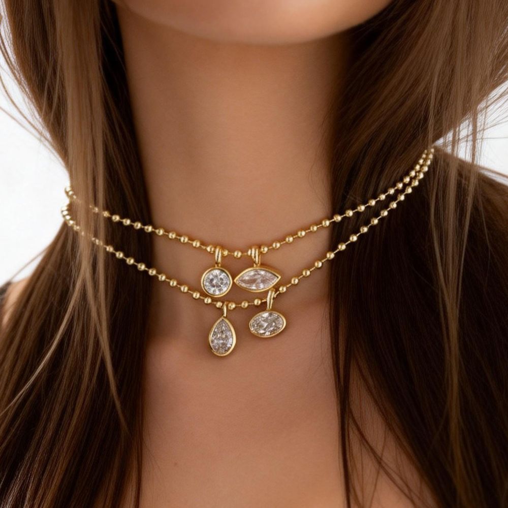 Stok Avrupa-Amerika Çapraz Sınır Minimalist Şık Zirkon Pendant Kolye Hafif Lüks Yüksek Kalite Heryerde Kullanılabilir Şakşak Zinciri Takı Aksesuarı - 1