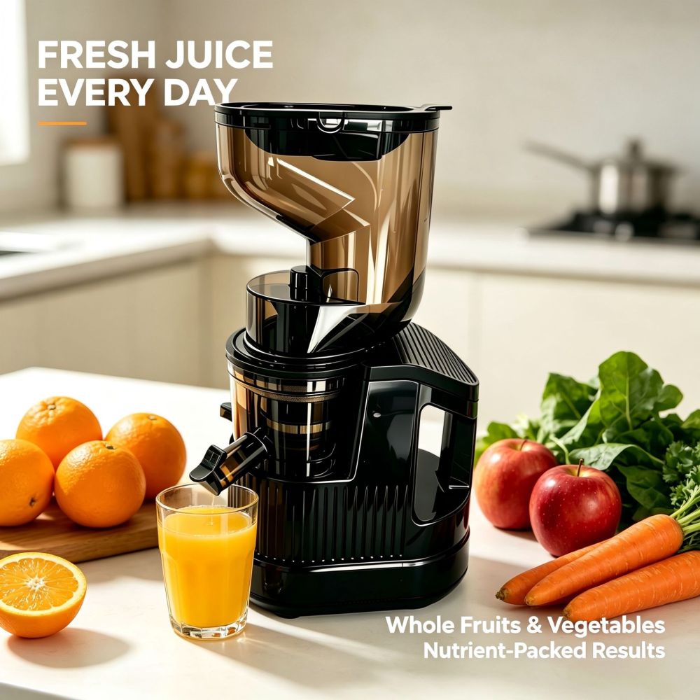 Slow juicer large diameter, cold-press fruit and vegetable juice