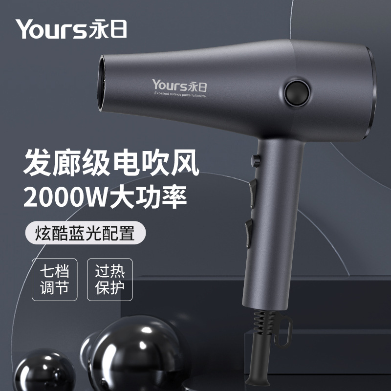 Blue Light High-Power Hair Dryer, Multi-Level Settings, Overheat Protection