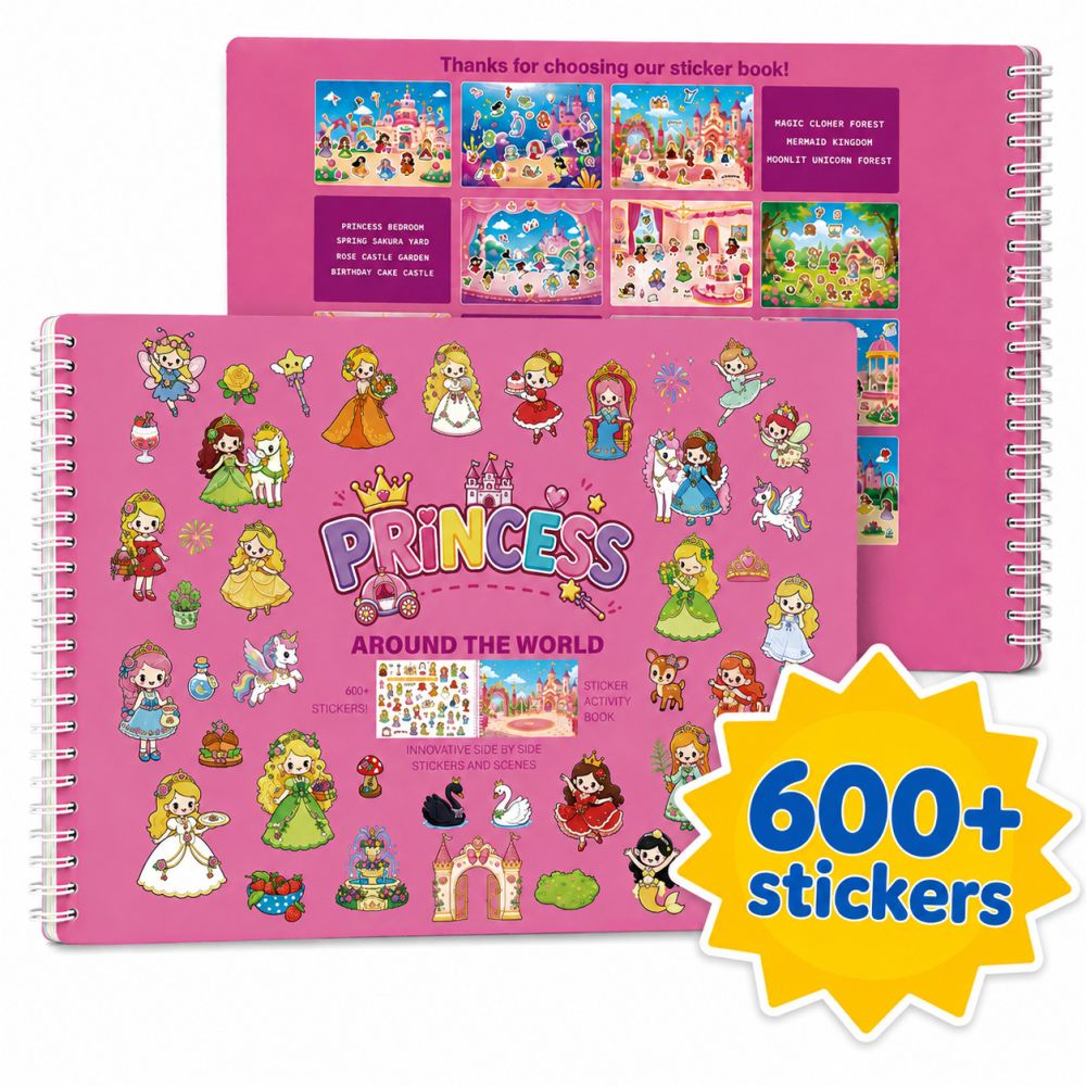 Princess Sticker Coloring Activity Book for Kids, 600 Stickers, Ages 3-8, CPC Certified