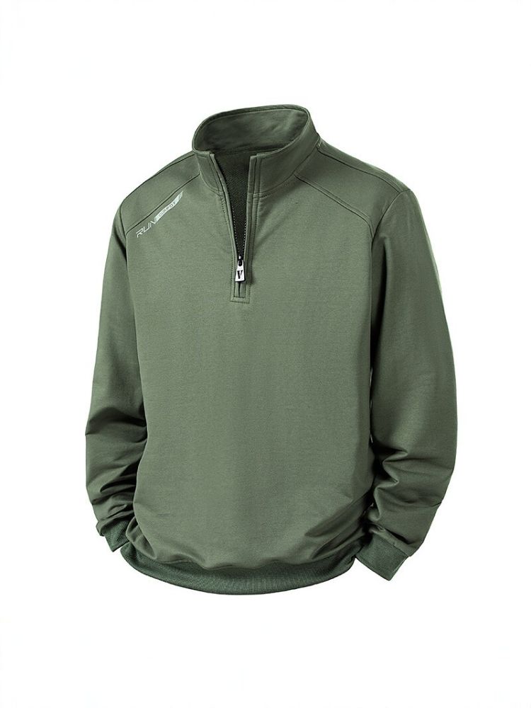 Men's Stand Collar Half-Zip Sweatshirt, Solid Color, Loose Fit, Spring Autumn