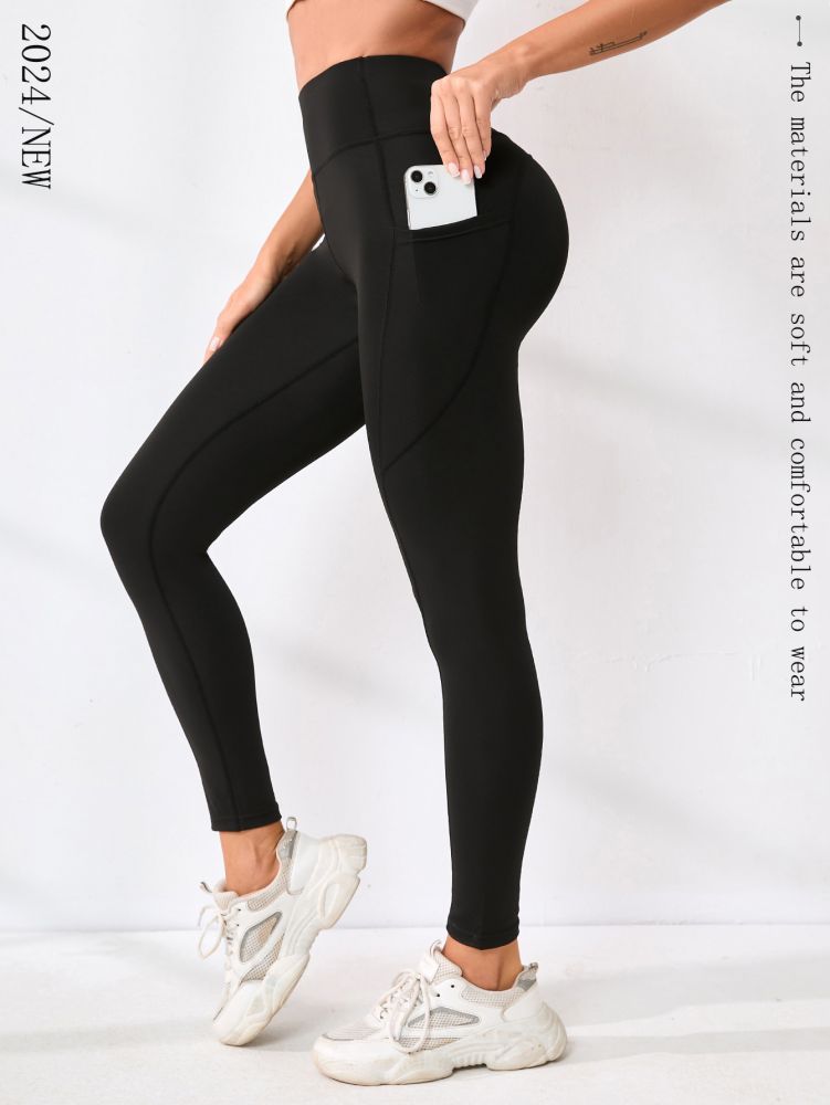 Kadın yüksek bel yoga tayt, düz renk, koşu ve açık hava spor pantolonu