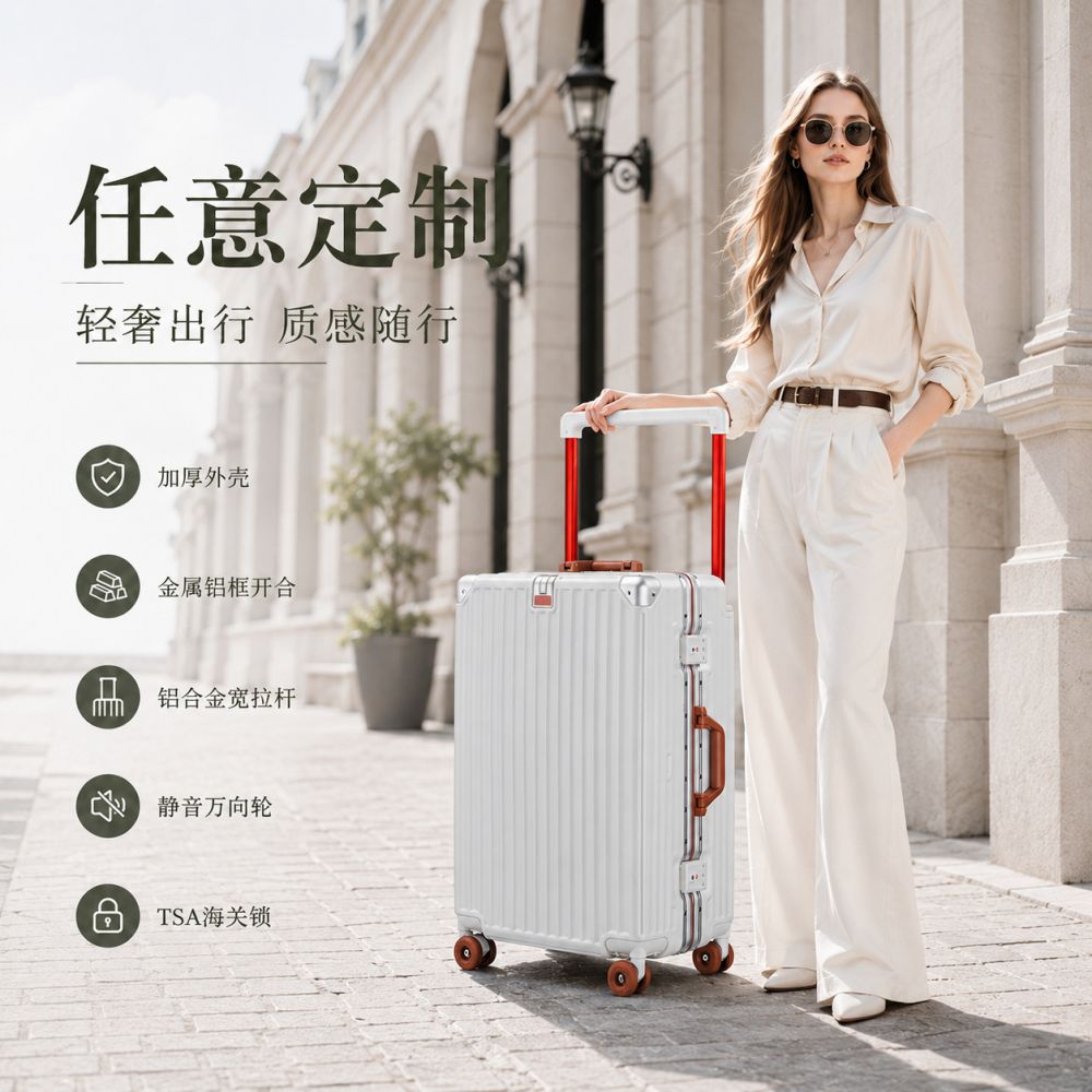 Hochwertiger Aluminiumrahmen Trolley-Koffer mit breiter Zugstange, geräuschlose 360°-Spinner-Rollen, Reisekoffer 20 Zoll mit TSA-Zahlenschloss, Bordgepäck
