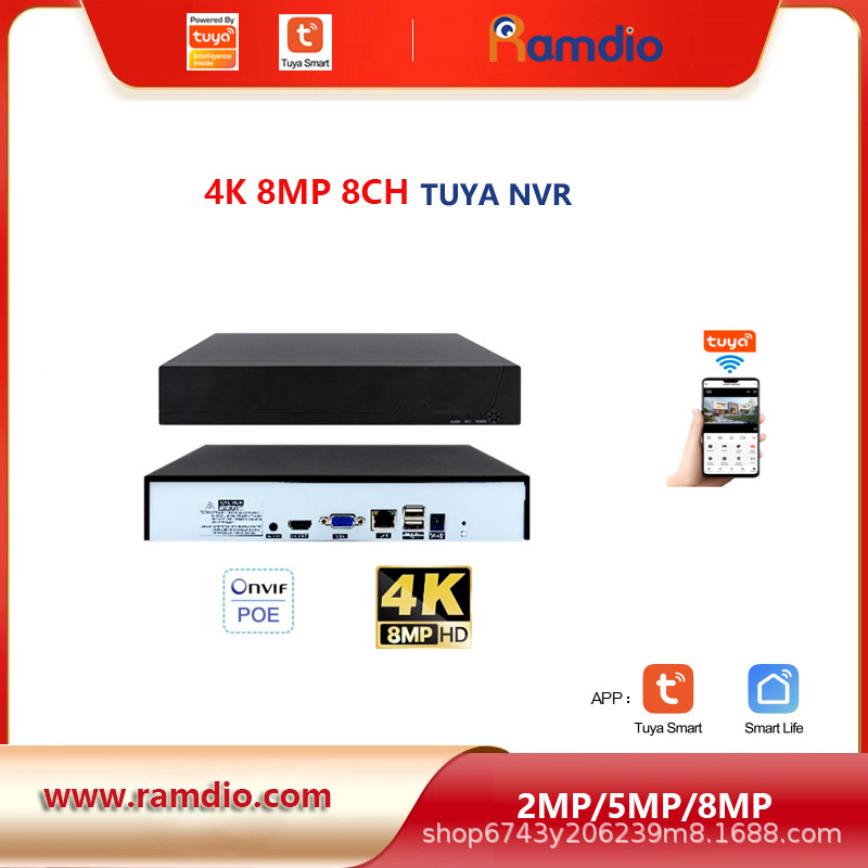 4K 8MP 8CH TUYA HDD NVR 8CH 8 Milyon Tuya Akıllı Ağ İzleme Sabit Disk Video Kaydedici