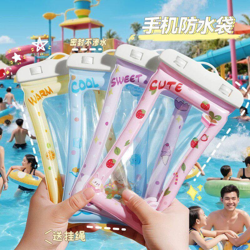 Inflatable waterproof phone pouch with touchscreen for swimming and diving