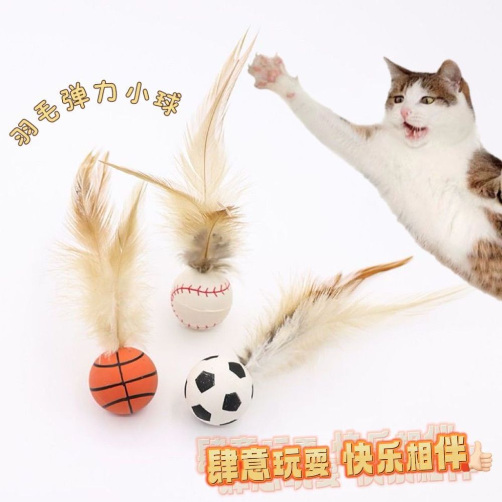 猫咪玩具弹力球带羽毛磨牙趣味猫猫运动互动布偶解闷网红玩具用品 - 1