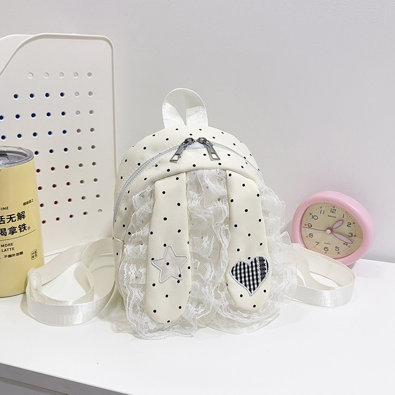 Indigo Smoke Mesh Bunny Ear Student Backpack Japanese Style Cute Girls School Bag High-Value Casual Versatile Travel Shoulder Backpack - 1