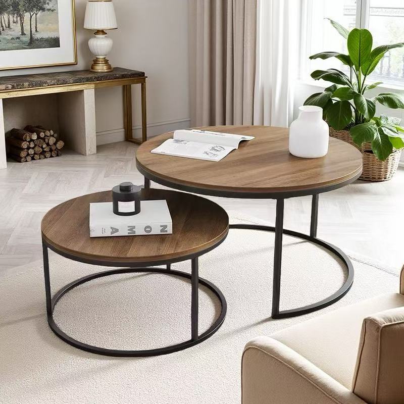 2-in-1 Dual-Use Combination Wooden Round Coffee Table, Premium Look, Home Living Room, Medieval Style, Walnut Color Coffee Table
