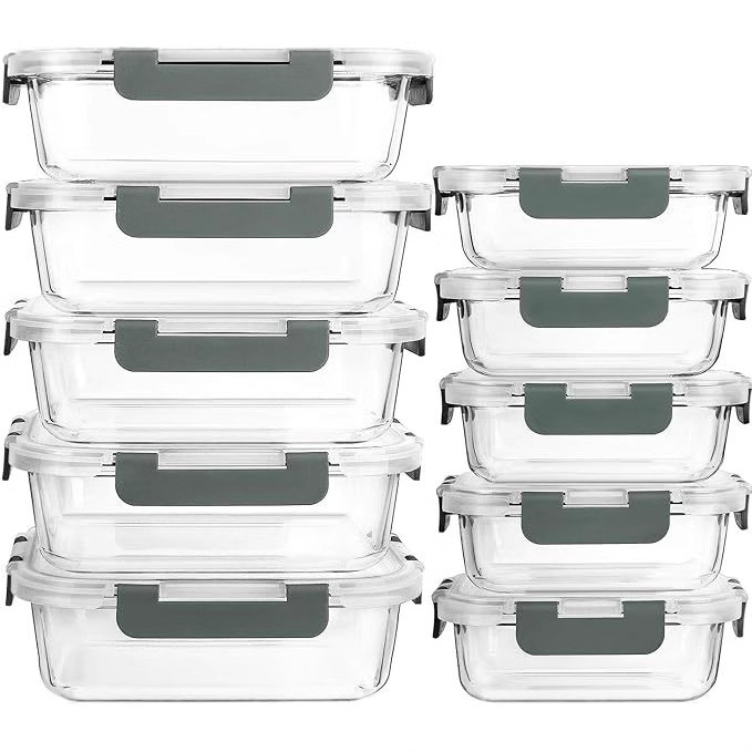 Cross-border heat-resistant transparent food storage container, food-grade lunch box, rectangular high borosilicate glass lunch box, Amazon. - 1