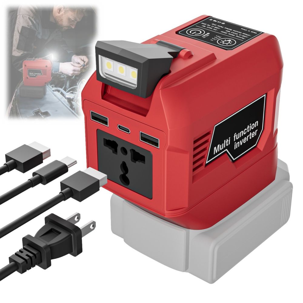250W Lithium Battery Inverter for Milwaukee 18V/20V, 110V/220V, PD 20W