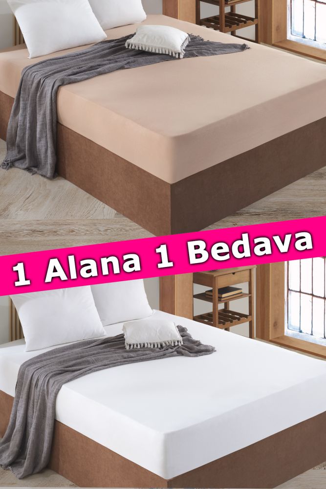 2 Adet Tek Kişilik Lastikli Çarşaf | Bej&Beyaz