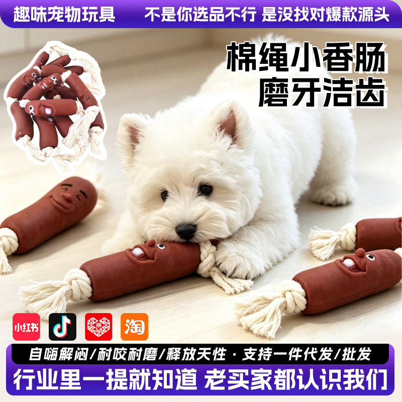 Dog Rubber Chew Toy Puppy Teething Toy Cartoon Sausage Design