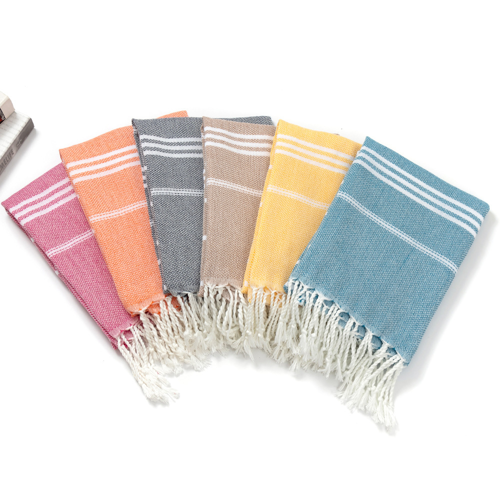 Best-selling cross-border polyester-cotton Turkish beach towel 90*180 with tassels yarn-dyed striped absorbent adult bath towel - 1
