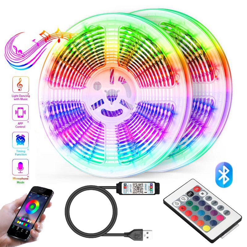 5Vled16 Lampenfassung Bluetooth 24 Tasten 3535 selbstklebend RGB Farbwechsel Schlafzimmer Kleiderschrank Heimdekoration LED-Streifen