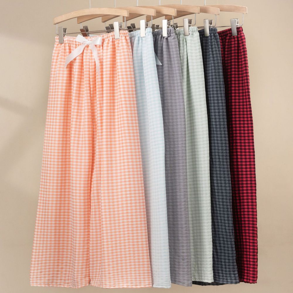 Cloud Cotton Women's Summer Plaid Wide-Leg Pajama Pants