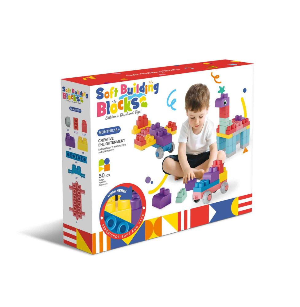 Soft Rubber Baby Building Blocks for 0-1 Year Olds, Large Pieces, Teething Toy - 8