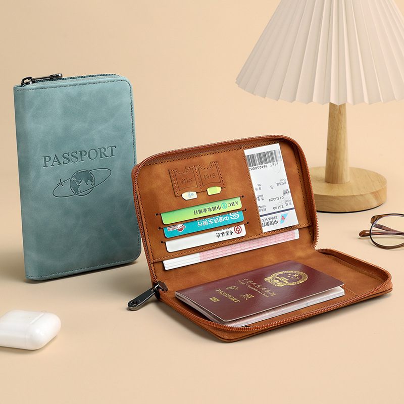 RFID passport holder with zipper for travel