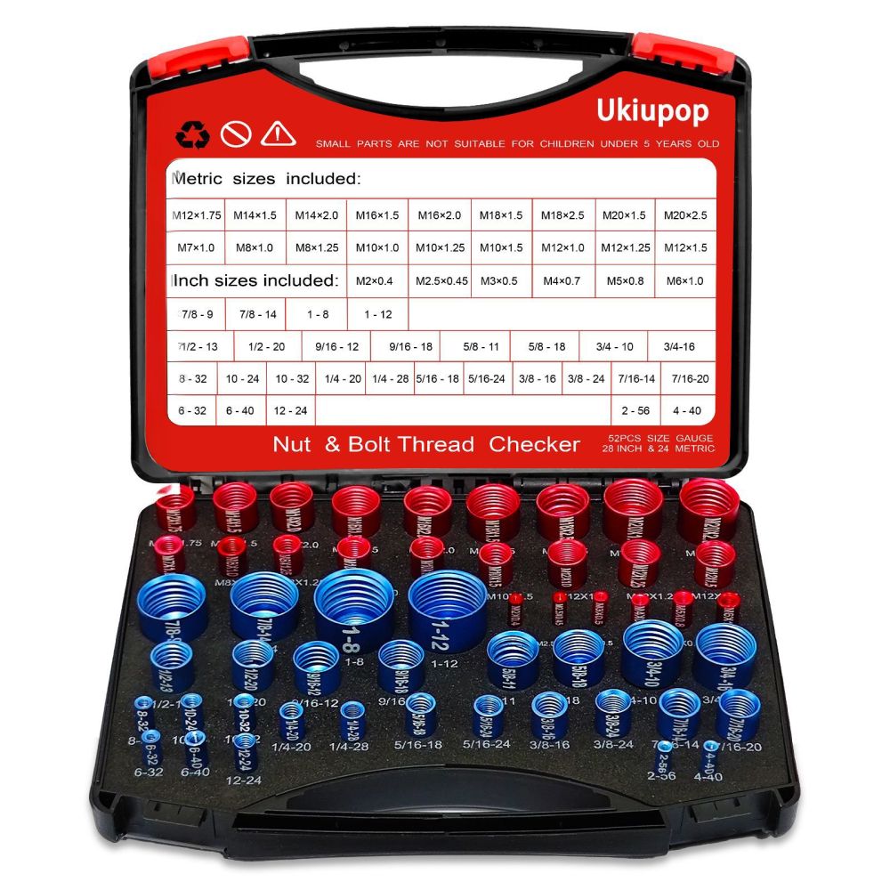52-Piece Nut and Bolt Thread Gauge Set, 28 Inch and 24 Metric, in Box