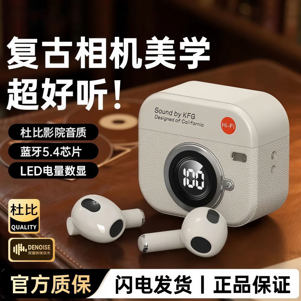 Retro-Kamera Bluetooth-Ohrhörer halboffenes Design Geräuschunterdrückung